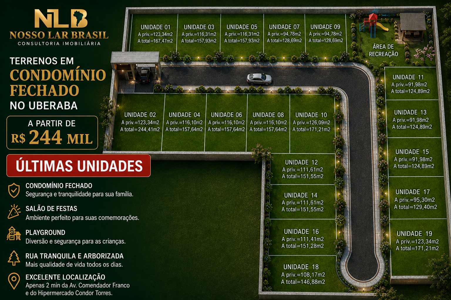 ÚLTIMAS UNIDADES! Terrenos em condomínio fechado a partir de 253 mil no bairro Uberaba- EXCELENTE OPORTUNIDADE