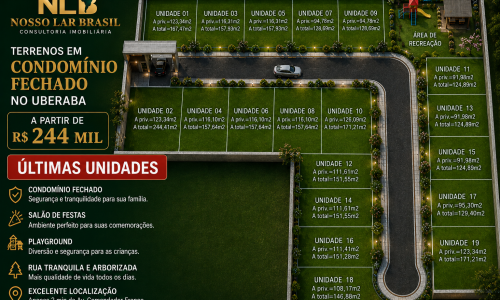 ÚLTIMAS UNIDADES! Terrenos em condomínio fechado a partir de 253 mil no bairro Uberaba- EXCELENTE OPORTUNIDADE